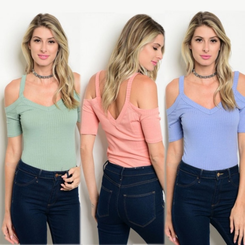 Sage green cold-shoulder ribbed bodysuit - Picture 3 of 3